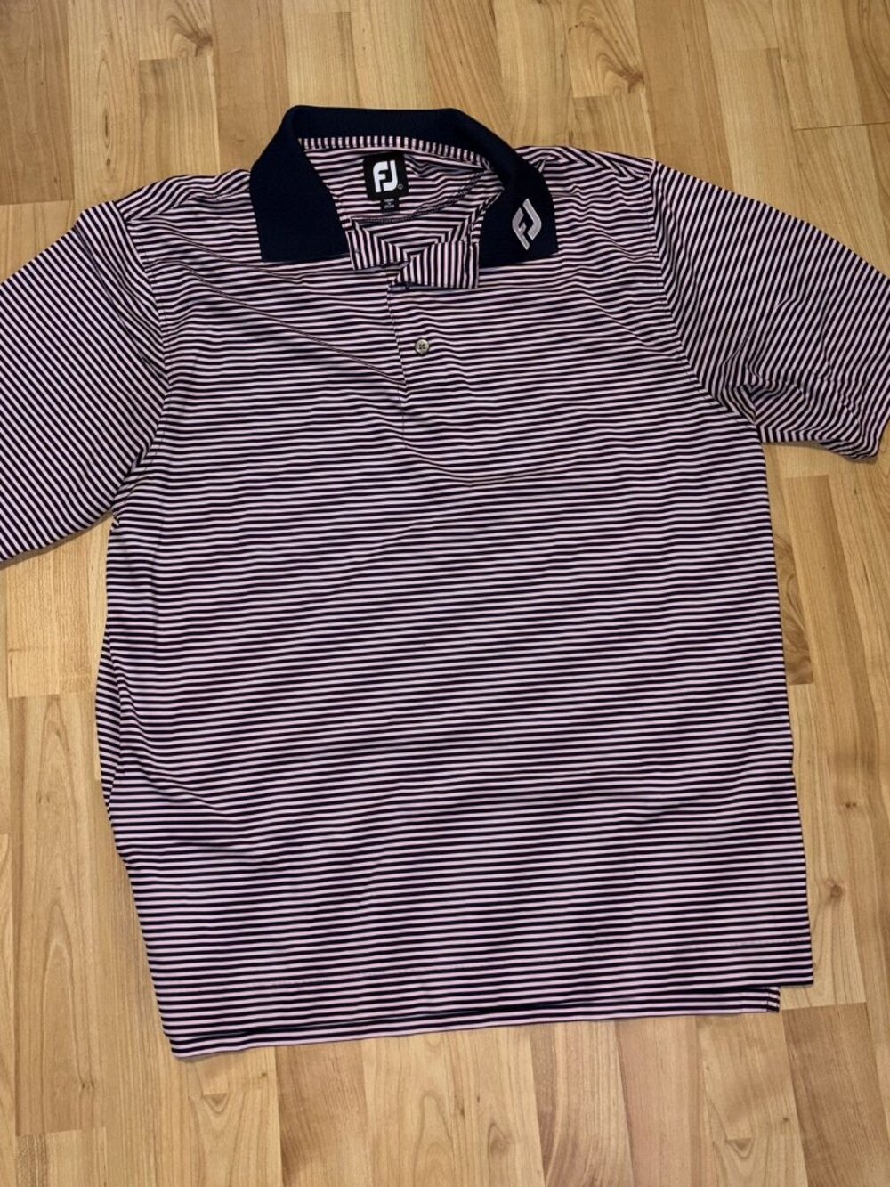 Footjoy FJ Golf Polo Performance Short Sleeve Black Pink Stripe Mens Sz L